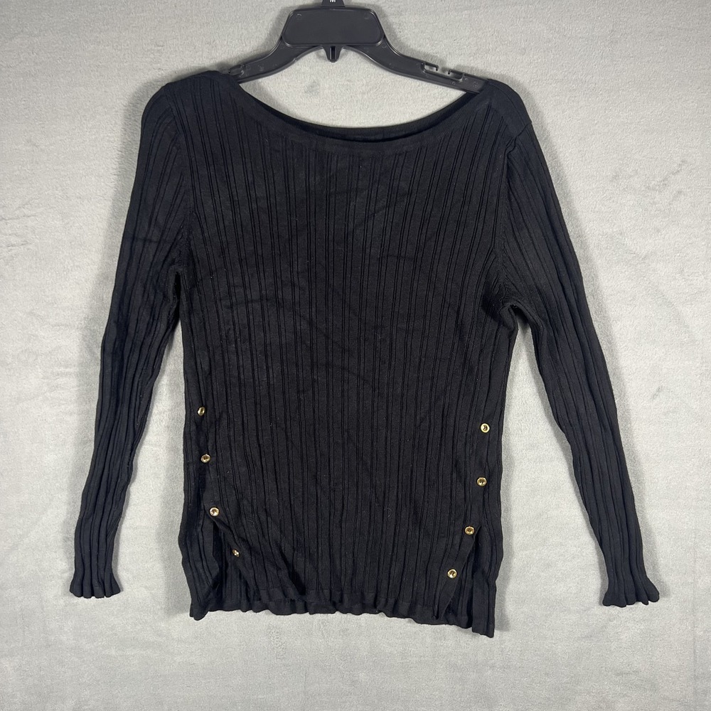 Croft & Barrow Women's Black Ribbed Knit Sweater Medium M Long Sleeve Button